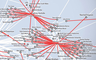 Architect network survey visualisation — cities and schools
